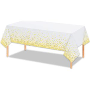 LUQ - Luxe Tafelkleed Wit Goud Stippen Verjaardag Versiering Tafelloper Plastic Tafelzeil Feest Tafellaken Xl Formaat