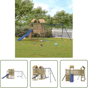 The Living Store Speeltorens met brug - vacuÃ¼m geÃ¯mpregneerd grenenhout - 505 x 332 x 214 cm - 90 cm hoog platform - dubbele schommelset - golvende glijbaan