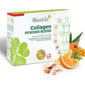 Biostile - Collageen Poeder Blend - 5 bronnen van Gehydrolyseerd Collageen - Vitamine C -voor Huid, Gewrichten en Botten - 30 Stuks