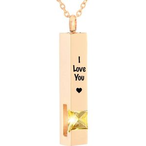 Luxe Ashanger | Met Ketting En Gravering | I Love You | Assieraad | Rosegoudkleurig Met Gele Steen | As Ketting | Gedenksieraad | Urn | Incl. As vuller