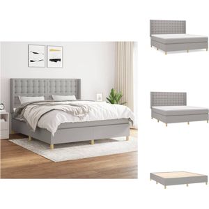 vidaXL Boxspringbed - Comfort - Bed - Pocketvering - 160x200 cm - Huidvriendelijke topmatras - Kleur- lichtgrijs - 100% polyester - Bed