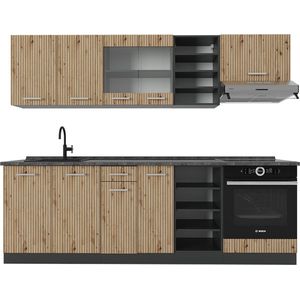 Vicco R-Line Complete keukeneenheid – 240 cm zonder werkblad Artisanaal eiken/antraciet zonder werkblad