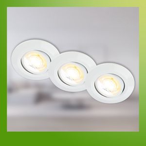 Briloner Klira - Set van 3 LED inbouwspots 230V - 7587036 - Dimbaar - Ra90 hoge kleurvastheid - CTS schakelaar - Draaibaar - 50° behuizing van gerecycled materiaal - 9 x 2,4 cm - Wit