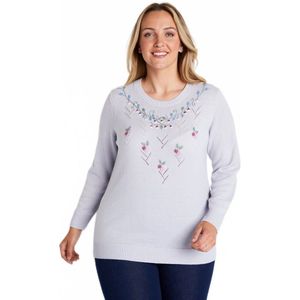 Zachte effen geborduurde trui met ronde hals