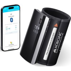 Mobiclinic Cardiomed - Smart Bovenarm Bloeddrukmeter - Digitale met Bluetooth- Spraakondersteuning - Gratis app: Yuwell HealthCare+ - 50 Gebruikersgeheugen - Detectie van opwarming van de manchet - ECG-monitor - USB-C - Zwart