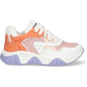 Braqeez 423141-996 Meisjes Lage Sneakers - Roze/Oranje/Wit - Leer - Veters