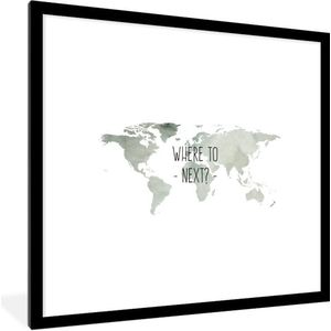 Fotolijst incl. Poster - Wereldkaart - Tekst - Grijs - 40x40 cm - Posterlijst