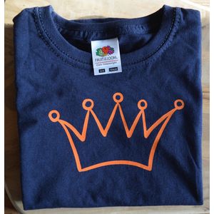 Koningsdag t-shirt meisjes - 104 - 3-4 jaar - koningsdagshirt voor meisjes - blauw - kroontje - oranje - schattig - uniek