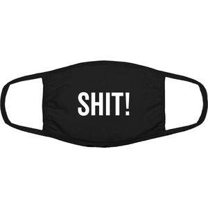 Shit! mondkapje | grappig | gezichtsmasker | bescherming | bedrukt | logo | Zwart mondmasker van katoen, uitwasbaar & herbruikbaar. Geschikt voor OV