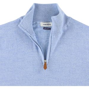 Osborne Knitwear Trui met halve rits - Merino wol - Azur - 2XL