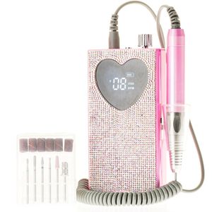 Draagbare Elektrische Nagelfrees met Strass Steentjes in Roze incl 6 aanzetstukken