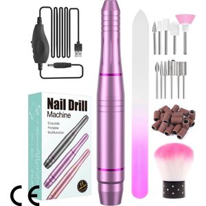 Elektrische Nagelvijl met 20.000 RPM Instelbare Snelheid - Geschikt voor Acryl, Gel en Natuurlijke Nagels - Inclusief 11 Verschillende Boren - Ideaal voor Beginners, Professionals, Pedicure, Nagelstudio en Persoonlijke Doe-het-zelf