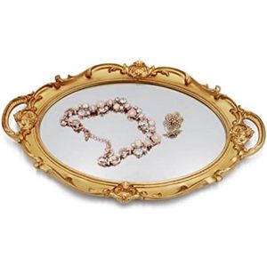 Vintage 36,8 x 25,4 cm gouden spiegel dienblad decoratieve lade badkamer dienblad dienblad ovaal