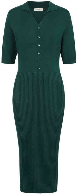 Banned - Federica Knitted Kokerjurk - S - Groen