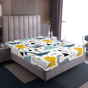 Kinderhoeslaken met Dino Print – 160 x 200 cm, Zacht Microvezel Bedlaken met Schattige Dinosaurus en Dierenillustraties voor Jongens en Meisjes