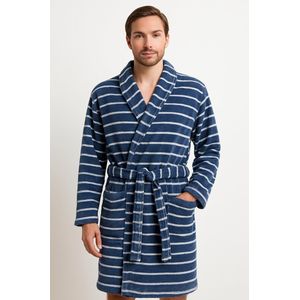Saphira Unisex Badjas – Blauwe Streep – 100% Katoen Badstof – Badjas Heren & Dames – Maat S