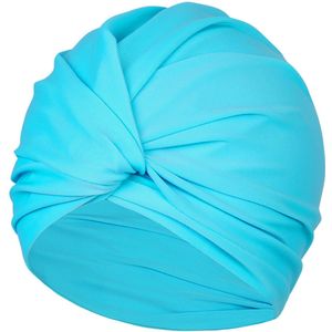 Badmuts, badmuts voor dames, badmuts, stretchstof, badmuts voor dames met lang haar, douchemutsen voor volwassenen voor dames, elastische comfortabele badmutsen, modieuze geplooide geknoopte stijl - Lichtblauw