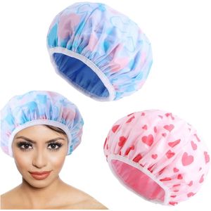 2-delige set van bedrukte EVA-douchekappen met elastisch en waterdicht design voor dames, herbruikbaar