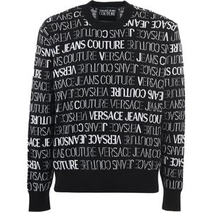 Zwart-witte katoenen sweater met logodetails