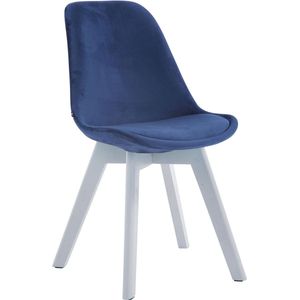 Bezoekersstoel Sally - Eetkamerstoel - Blauw velours - Witte poten - Set van 1 - Zithoogte 48 cm - Deluxe