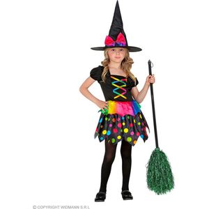 Widmann - Heks & Spider Lady & Voodoo & Duistere Religie Kostuum - Gekleurde Polkadot Heks Henrika - Meisje - Zwart, Multicolor - Maat 104 - Halloween - Verkleedkleding