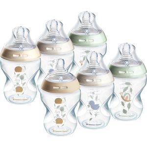 Tommee Tippee Natural Start babyflessen, tepelvormig voor natuurlijk zuigen, anti-koliek ventiel met langzame uitstroomsnelheid, bpa-vrij babyfles, flesvoeding - 260 ml - 6 stuks - Doorzichtig, multi Pond