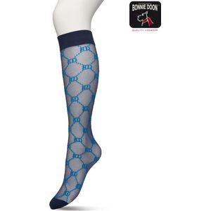 Bonnie Doon Dames Geruite Panty Kniekousen Donker Blauw maat 36/42 - Knie Kousen 20 denier - Ruitjes - Ruiten - Print - Uitstekend draagcomfort - Bonnie Doon Knee High - Kniesokken - Zakt niet af - OEKO-TEX - Navy - BP221801.102