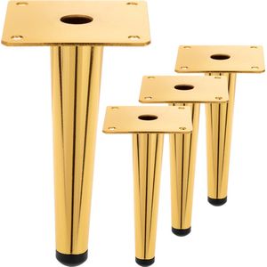 PrimeMatik - Set van 4 rechte meubelpoten met conische vorm en antislipbescherming 15cm goudkleurig