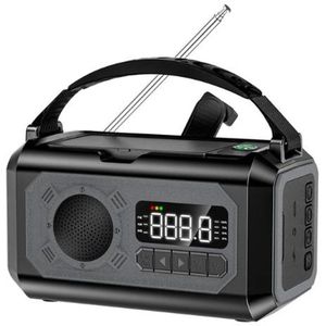 Serolux® - Noodradio op Zonne-energie – AM/FM/NOAA – 12000 mAh Powerbank – Zaklamp + Leeslamp – Hand Crank – Type C – LCD Scherm – Draagbaar – Zwart