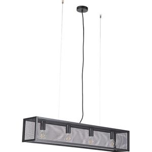 QAZQA cage_wire - Industriele Dimbare LED Smart Hanglamp eettafel incl. wifi met Dimmer voor boven de eettafel | in eetkamer - 4 lichts - L 99.5 cm - Zwart - Industrieel - Woonkamer