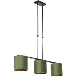 QAZQA combi - Landelijke Hanglamp met kap voor boven de eettafel | in eetkamer - 3 lichts - L 1075 mm - Groen - Woonkamer | Slaapkamer | Keuken