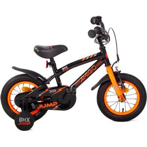 AMIGO BMX Jump Jongensfiets 12 Inch - Kinderfiets voor 2 tot 4 Jaar - 90-105 cm - Met Zijwieltjes - Zwart/Oranje