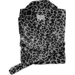 Linnick Flanel Fleece Badjas Leopard - black/white - S - Badjas Dames - Badjas Heren