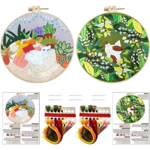 2 Pack Borduurstarter Set Kruissteek Kit met Kat Patroon en Instructies voor Beginners