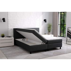 Boxspring met Opbergruimte erolla - 120x200cm zwart stof- compleet bed met matras en topper 8 cm dik- Bed met opbergruimte - seatsandbeds