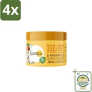 Lovea – Haarmasker – Monoï & Shea 3-in-1 – Intensief voedend – 390 ml - Voordeelverpakking - 4 stuks - Droog haar - Beschadigd haar