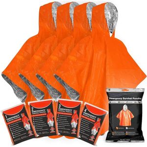 Waterdichte Overlevingsdeken - Noodpakket Survival Kit - Nooddeken, Reddingsdeken - Isolatie Deken - Isoleerdeken - Survival Deken - Thermische Nooddeken - Survival Slaapzak - Noodtent - EHBO Deken - Capuchon - Buiten & Kamperen - Oranje - 4 Stuks