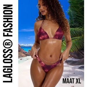 LaGloss® Bikini Bordeaux Rood Tie Dye Set - Strand/Beach Swimsuit - Zomer Badmode - Maat S %%