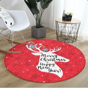 Rond Vloerkleed Ø120cm - Merry Christmas & Happy New Year - Wasbaar Antislip - Laagpolig Tapijt - Christmas - Kerst Decor