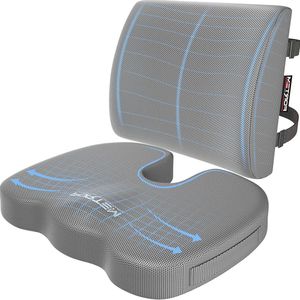 Zitkussen en Lendensteun voor Bureaustoel - Memory Foam - Antislip - Voor Gaming en Autostoel