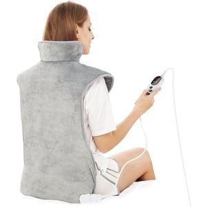 Elektrisch verwarmingskussen voor rug, schouders en nek, 60 x 100 cm, 6 warmtestanden, automatische uitschakeltimer na 2 uur, snelle verwarming, machinewasbaar