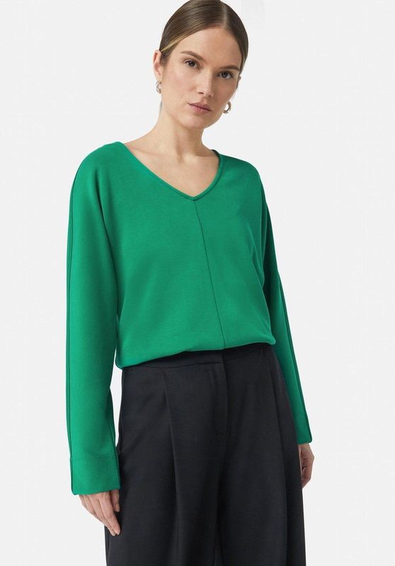 comma - Sweatshirt - V-hals - Relaxed Fit - Katoenmix