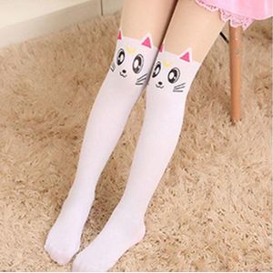 Meisjes panty leuke panty Koreaanse Stijl Kinderen Panty Kinderen Knie Kous Panty Voor Meisjes White Cat Large 7 - 13 Jaar