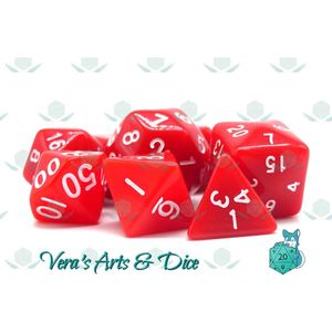10 Piece Fire Engine | Polyset Dice Plus | Dobbelstenen - Set Van 10 Stuks (extra D10, D24, D30) - Rood en Witte Cijfers | Polydice | D&D Rollenspellen | Dobbelstenen Dungeons and Dragons | Zwarte Velvet Dice Bag