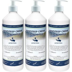 Handzeep Crème Eucalyptus 500 ml - set van 3 stuks - met gratis pomp - Voordeelverpakking