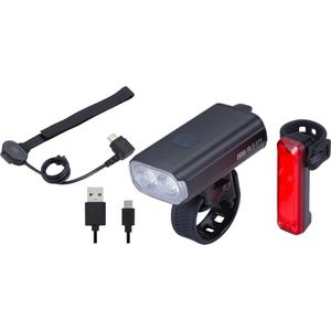 BBB Cycling StrikeDuo 1200 Combo Verlichtingsset - Fietsverlichting USB Oplaadbaar - Voor- en Achterlicht - Met Afstandsbediening - Waterdicht - Lange Accuduur - BLS-174