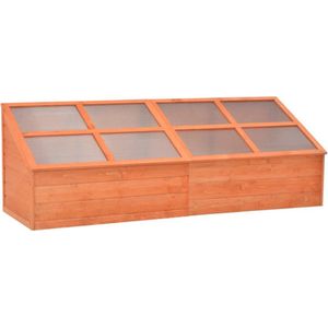 <p>Deze houten broeikas is gemaakt van duurzaam polycarbonaat en stevig hout. Met zijn lang en breed formaat biedt deze kas voldoende ruimte voor al je planten, groenten, kruiden en bloemen. Dankzij de scharnierdeksel is het gemakkelijk om planten water te geven of uit de kas te halen. Deze kweekkas is speciaal ontworpen om je kruiden en planten te beschermen en voegt een mooie touch toe aan je tuin.</p>
<p>Deze broeikas is ideaal om je kruiden te beschermen tegen koud weer en bevriezing in de lente. Hij is eenvoudig te monteren en heeft een waterbestendige open bodem. Let op, het dak van de tuinkas is niet bestand tegen hevige sneeuwval. Daarom is het belangrijk om hier rekening mee te houden.</p>
<p>Belangrijk om te weten: deze kas is geen gebouw of serre voor vrijetijdsdoeleinden. Het is een tijdelijke agriculturele installatie die speciaal bedoeld is voor hobbytuinieren. Hiermee kun je op een gemakkelijke en duurzame manier genieten van het kweken van je eigen planten en kruiden.</p>
<ul>
  <li>Materiaal: hout en PC plaat</li>
  <li>Afmetingen: 180 x 57 x 62 cm (L x B x H)</li>
  <li>Met 8 PC platen</li>
  <li>Open bodem</li>
  <li>Waterbestendig</li>
</ul>