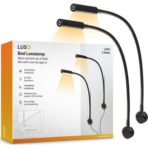 LUSQ® - Leeslamp Bed met Dimfunctie en Universele Bevestiging - 2 stuks - Mat Zwart - Bedlampjes leeslampjes Volwassenen Slaapkamer - Leeslampje Boxspring - Hoofdbord Bedlampje