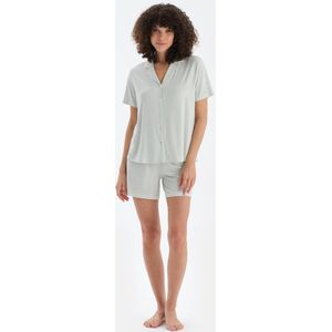Dagi Gestreept Pyjamaset met Korte Mouwen, Overhemdkraag en Shorts met Normale Taille