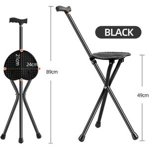 Wandelstok - Zwart - Met Zitje - Hoogte 87 cm - Niet Verstelbaar - Opvouwbaar